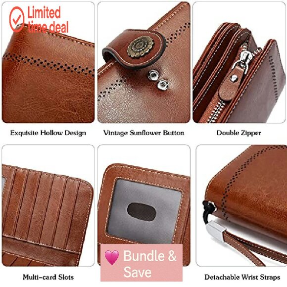 Leather RFID Blocking Wallet with Wrist Strap, 23 Card Slots, Large Capacity - Picture 6 of 8